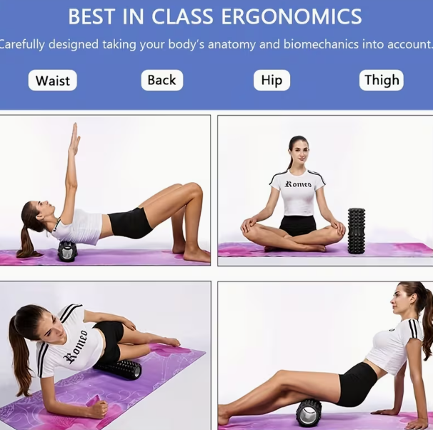 4-in-1 Black Foam Roller & Massage Stick Set